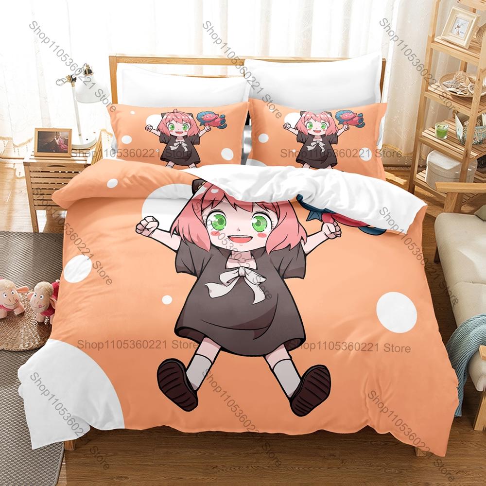 Anya Forger Family Duvet Cover + 2 Pillowcases 3D Anime Print Polyester Bedding Kawaii Fashion Bedroom Decor Bed Linens
