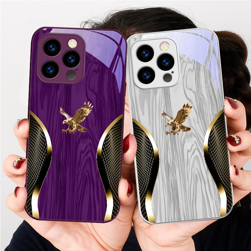 Noble Golden Eagle Ring For iPhone 17 Air 16 E 15 14 13 Plus 12 mini 17 Pro Max 11Pro XR Xs X 7 8 11 Tempered Glass Phone Case