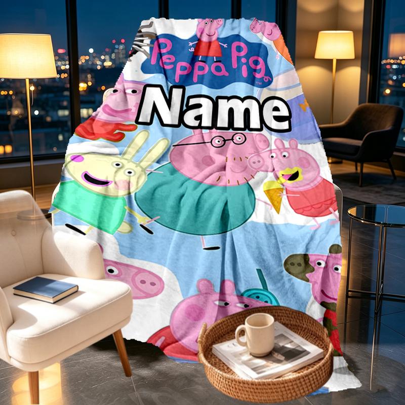 Custom Name Personalized Peppa Pig Print Blankets, Home Decor, Bedroom, Sofa, Camping, Couch, Gifts for Birthday Christmas