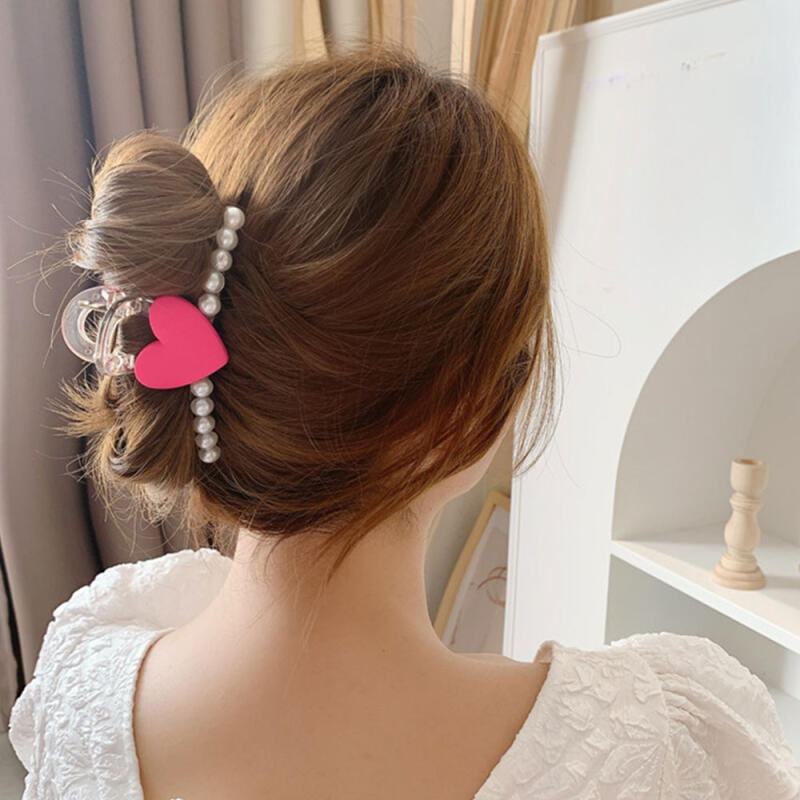 Neon Heart Pearl Summer Hair Clip Half-Braid Hairpin