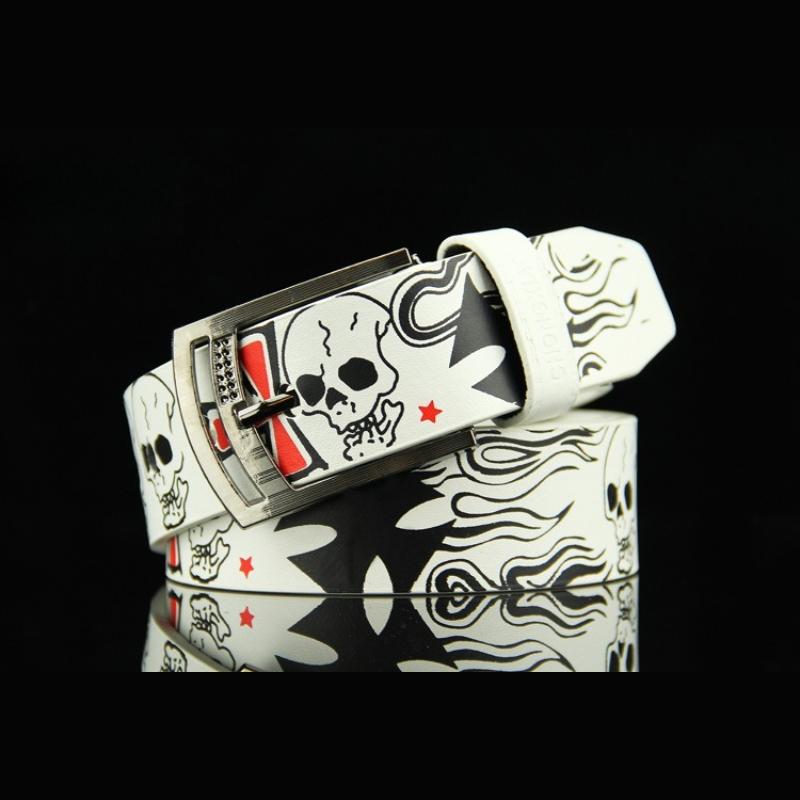 Modieuze Gesp Riem voor Niche Mode Europees en Casual Cool Hip-Hop Schedelprint Veelzijdige Unisex Riemen 110cm  3.7cm white