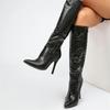 Eilyken Mode Reißverschluss Damen Kniehohe Stiefel Sexy Spitzschuh Dünne Hohe Absätze Nachtclub Stripper Party Herbst Winter Schuhe