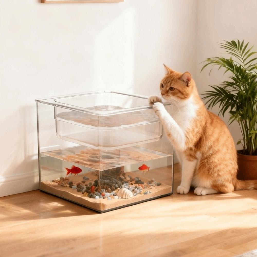 Cube Double-layer Fish Tank Plastic Cat Drinking Bowls Goldfish Tanks Landscape Ecological
