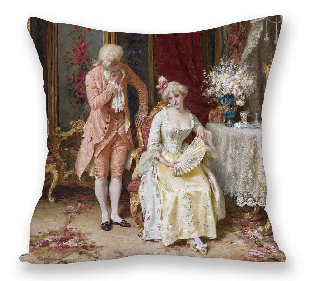 European Royal Woman Beauty Portrait Painting Cushion Covers Decorative Pillow Case For Sofa 45X45cm