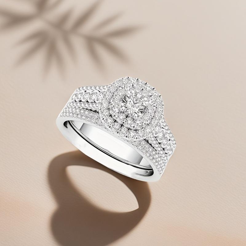 New fashion 2-piece ring, European and American style full of diamonds and zircon gold set engagement wedding accessories