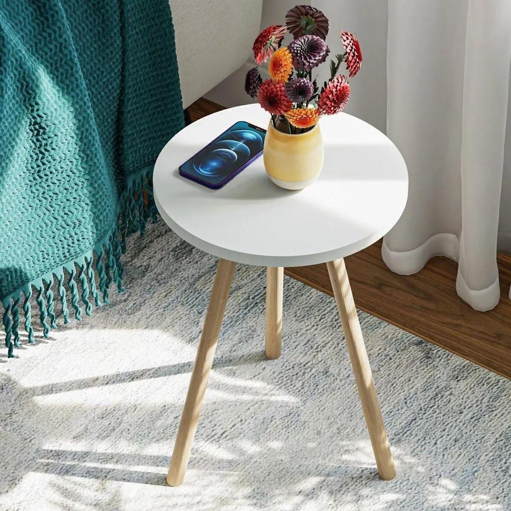 Round Side Table Wooden Legs Single Nesting Coffee Table Home Living Room Decoration and Furniture