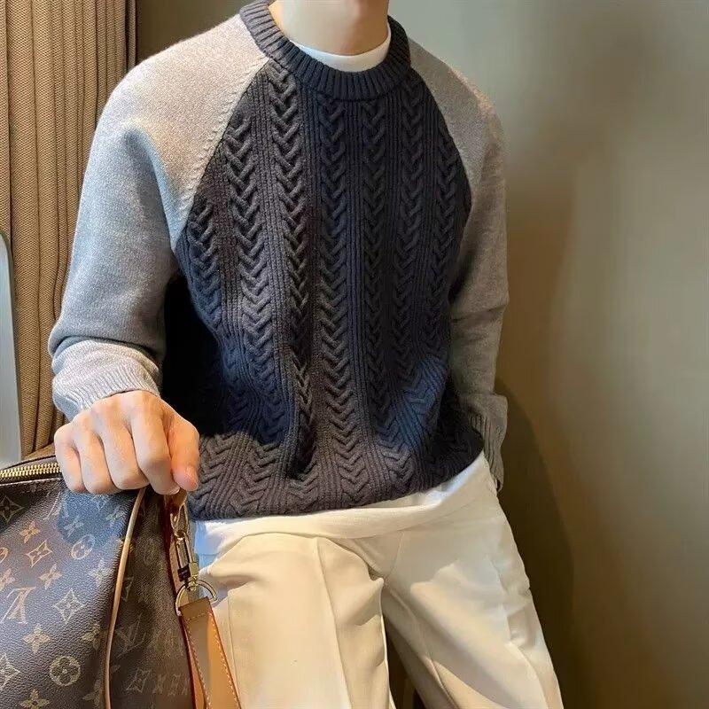 

Мужской свитер с контрастными цветами на весну и осень, повседневный трикотажный свитер с длинным рукавом и круглым вырезом, простые топы XS