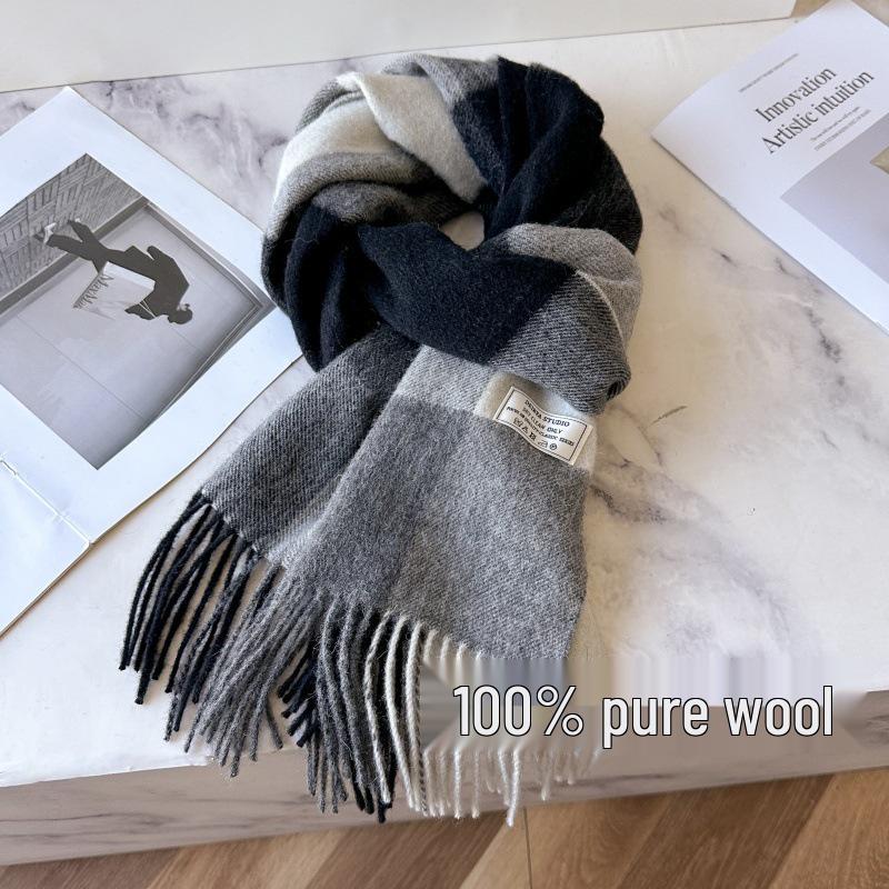 100% Reine Wolle Blauer Karoschal - Warmer, Vielseitiger Halswärmer für den Winter