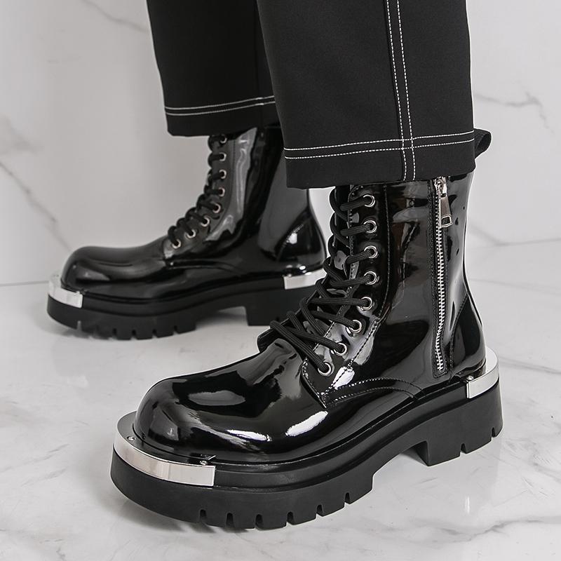 Men's thick soled boots Luxury designer style Work or business office 38-46 Outdoor autumn and winter high top leather shoes