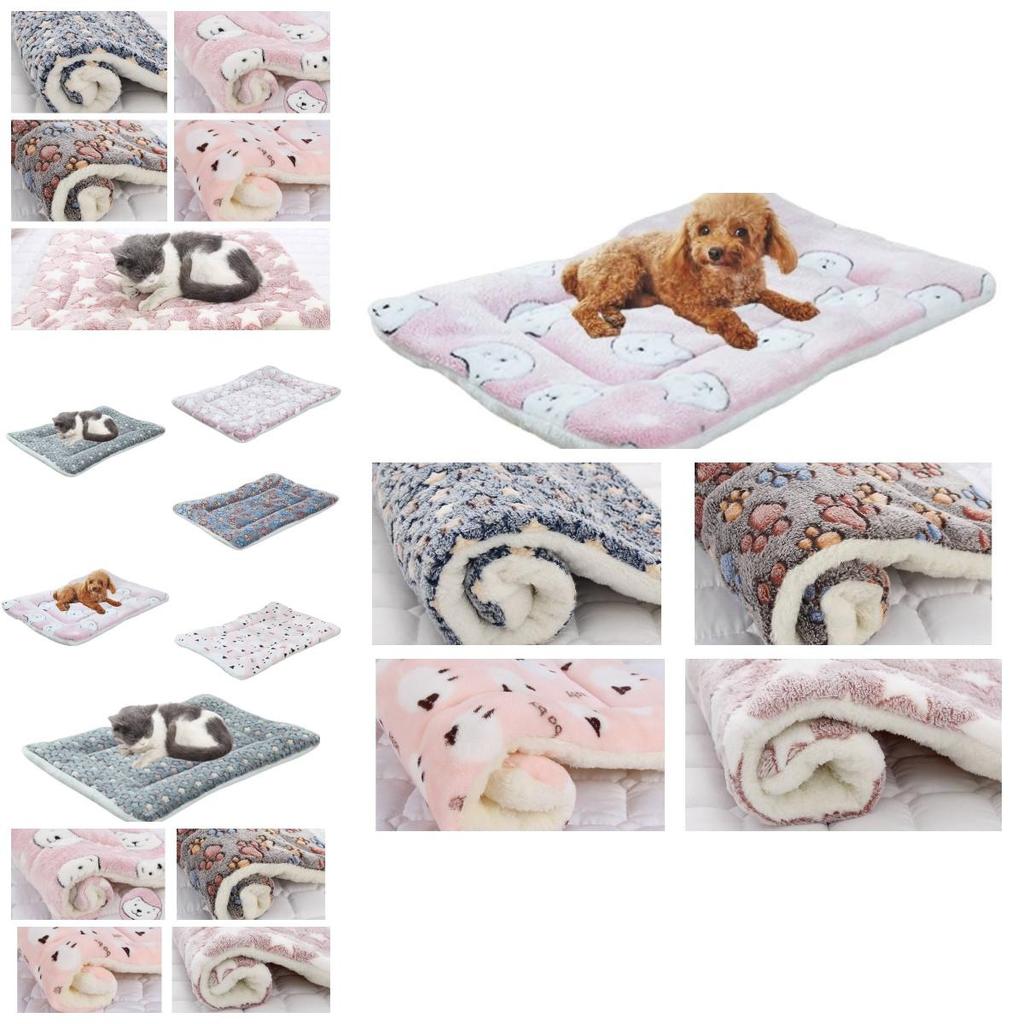 Wholesale Pet Mat For Dogs Thickened And Warm Flannel Lamb Fleece Material Hand Washable/machine Washable Coffee Paw Print Characters)