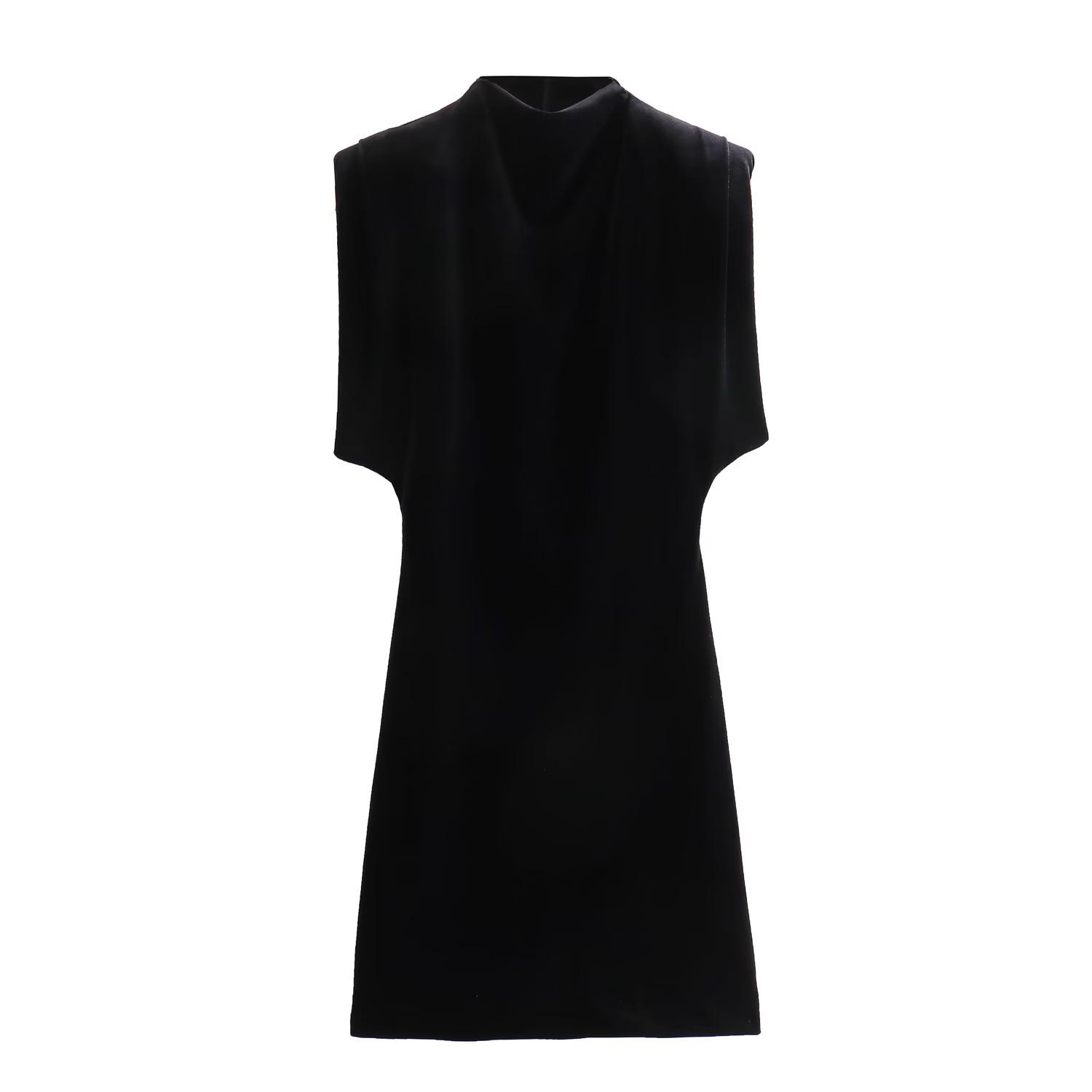 

Модное бархатное платье 2024: Полувысокий воротник без рукавов с подплечниками Large чёрный