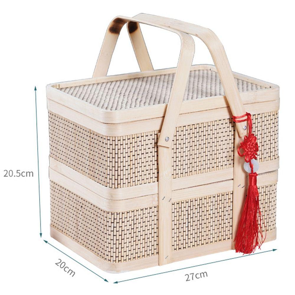 Double-Layer Egg Storage Basket Natural Moon Cake Basket Bamboo Basket  Home Decor