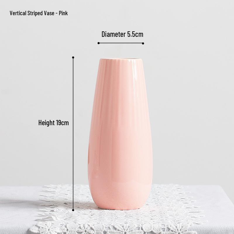 

Стильная маленькая белая керамическая ваза с вертикальными полосами - Японский современный дизайн розовый