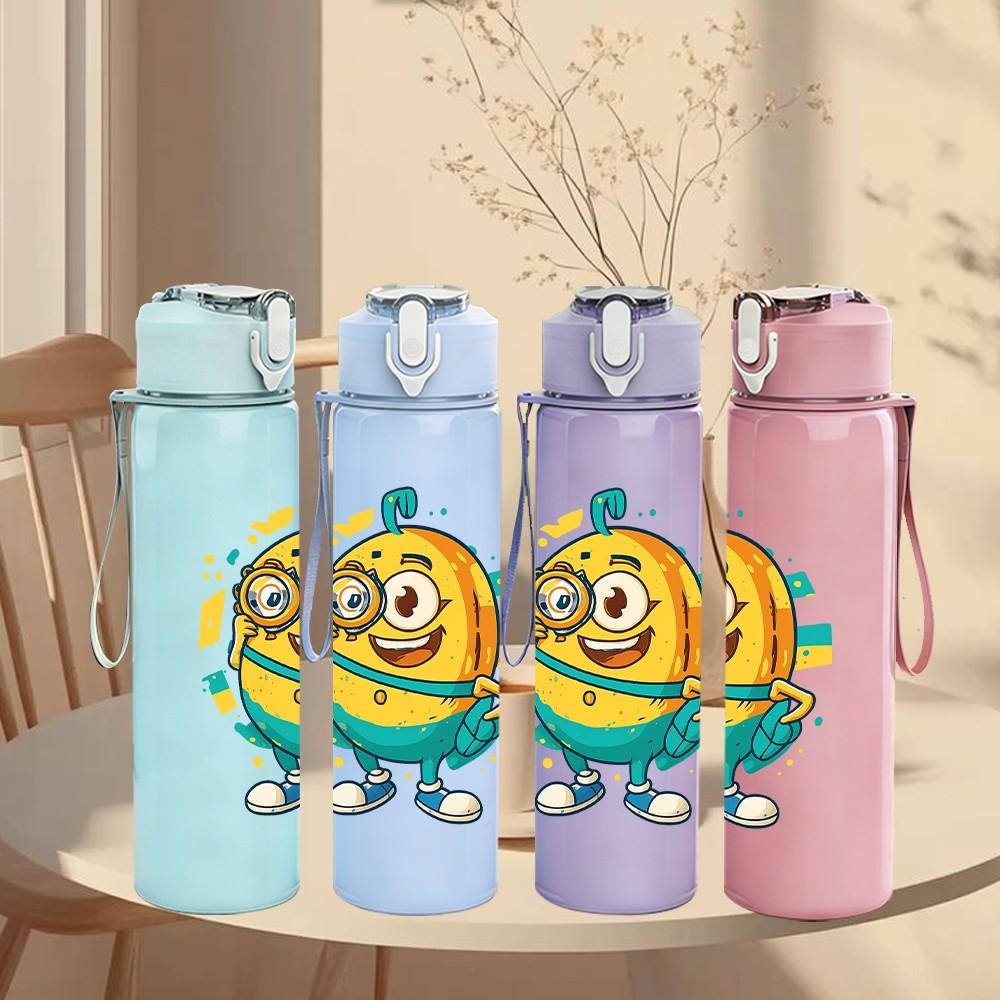 1PC Minion Cute Cartoon 750ml Color Plastic Sports Water Bottle Leakproof Flip Straw Lid Suitable for Sports Office Home Use