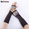Botvotee Fingerless Gloves Sleeves for Women Y2k Accessories Arm Warmers Winter Embroidery Cute Knit Fashion Hands Free Gloves