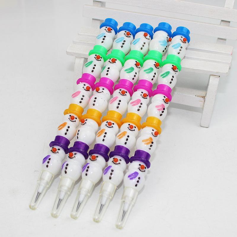 5Pcs  Year School Stationery Christmas Snowman 5-Section Building Blocks Stackable Pencils Kids Birthday Party Favor Gifts
