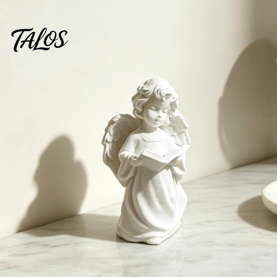 Desktop Ornament, Angel Design Sculpture with Curly Hair Texture And Layered Wings, 3D Printed Decorative Figurine for Study Room Bedroom Decor