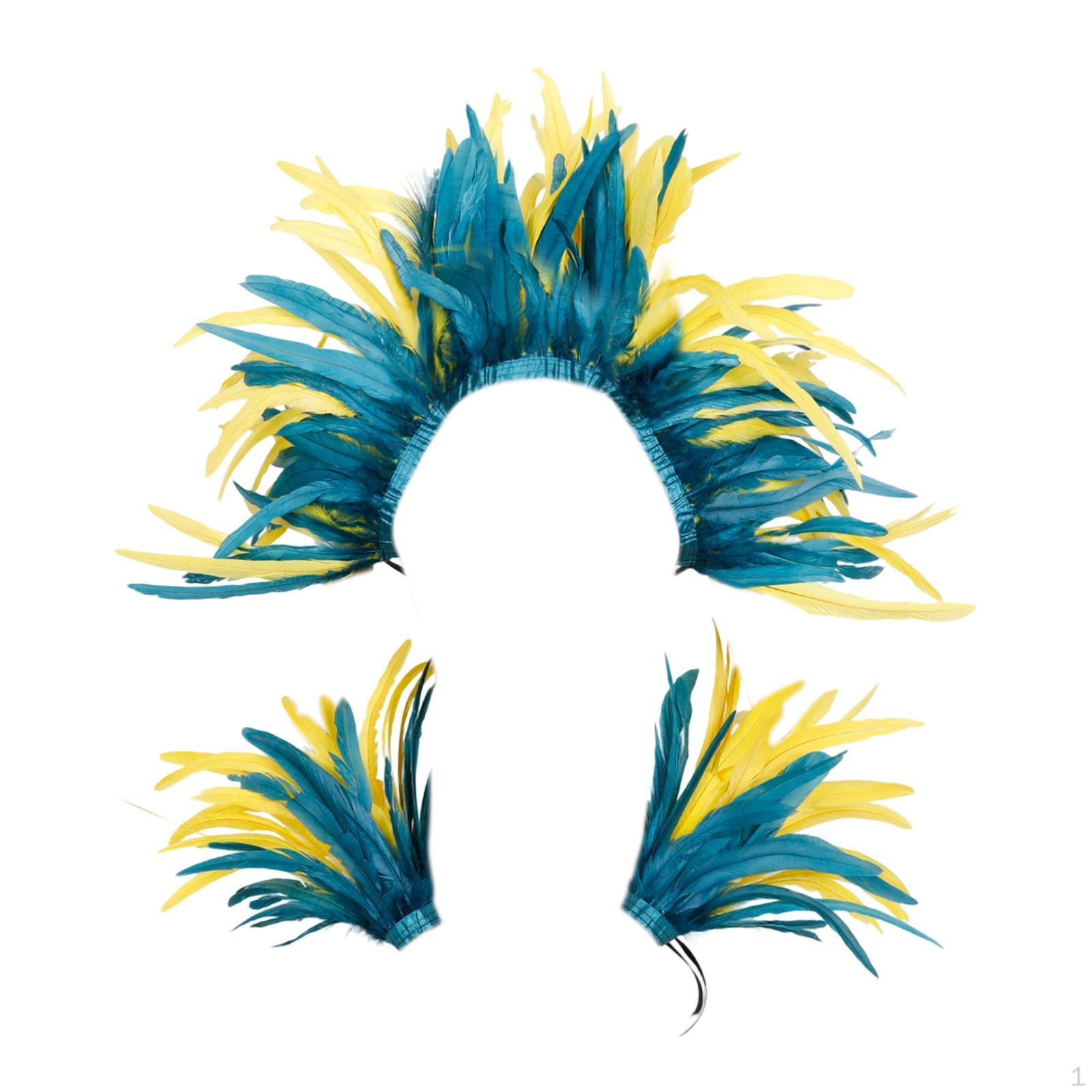 

Костюмная шаль с перьями и манжетами на запястья для торжеств Blue Yellow