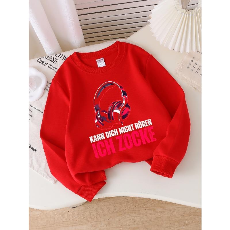Girls Crew Neck SweatshirtGaming Headphones Graphic Tee Design, Soft Cozy Pullover, Warm Casual Outfit for Autumn & Winter