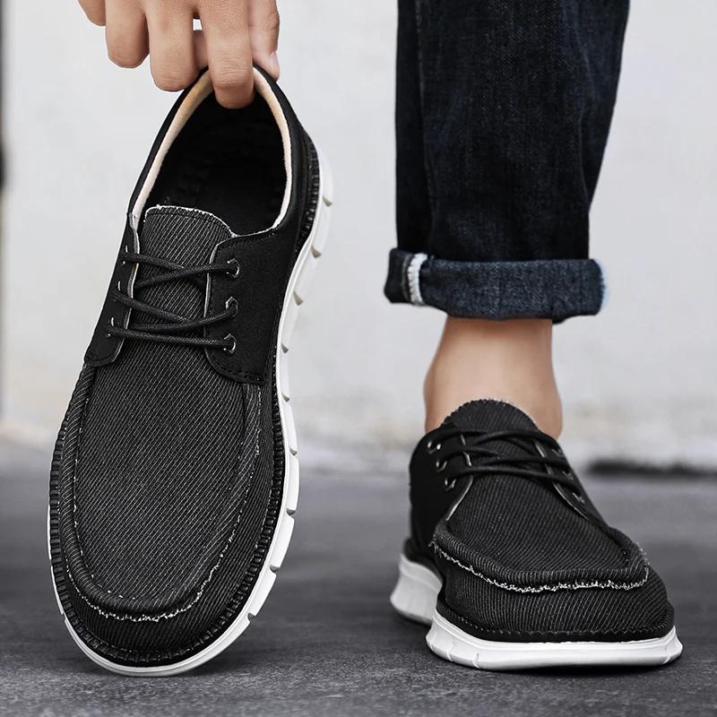 

Men Casual Canvas Shoes Comfortable White Sole Anti Slip Boat Design Classic Beige Color Scheme Lightweight Daily Walking Shoes 39 чёрный