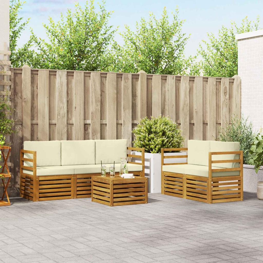 Outdoor Sofa Set 6 pcs Natural and Cream Solid Acacia Wood