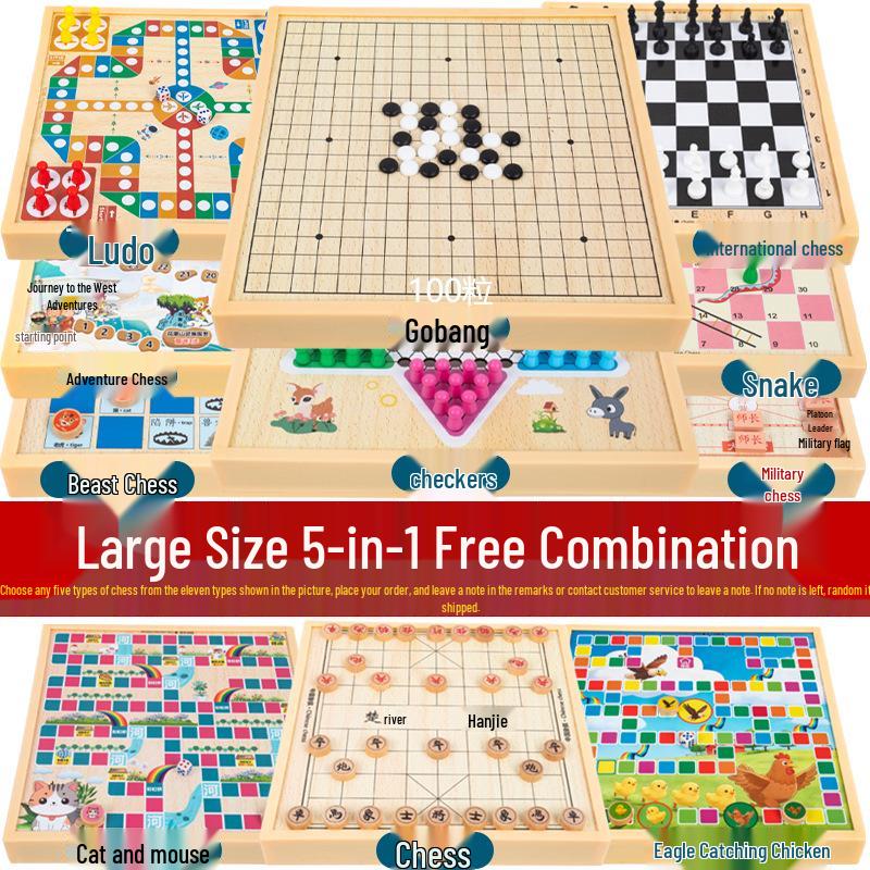 Multi-Board Game Set: Go-Moku, Checkers, Chinese Checkers, Chess, Animal Chess, Army Chess – Parent-Child Educational Toy