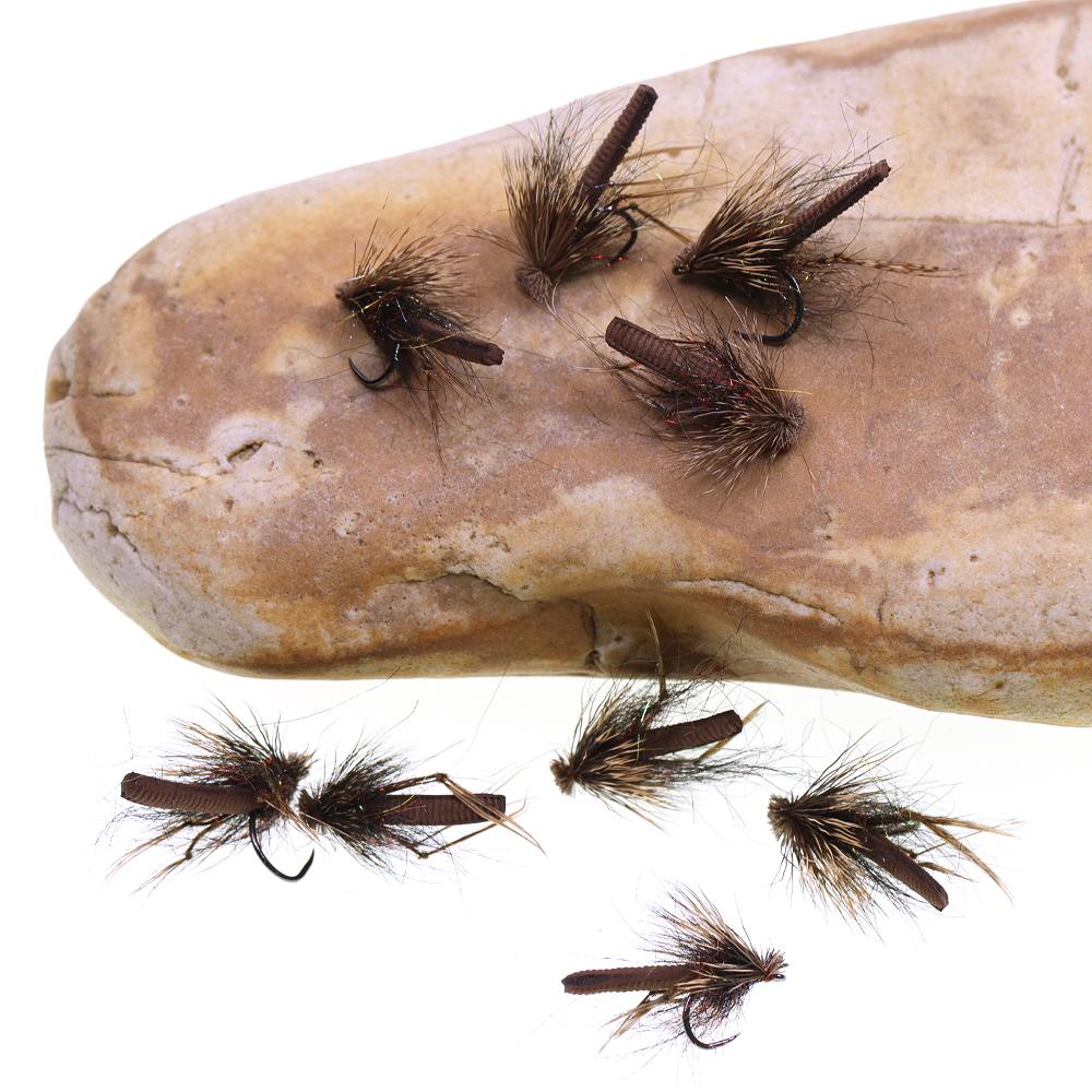 3/6PCS Caddisfly Foam Body Pupa Brown Elk Hair Barbless Hook Floating Dry Fly Mayfly Trout Bass Graying Panfish Fishing Lures