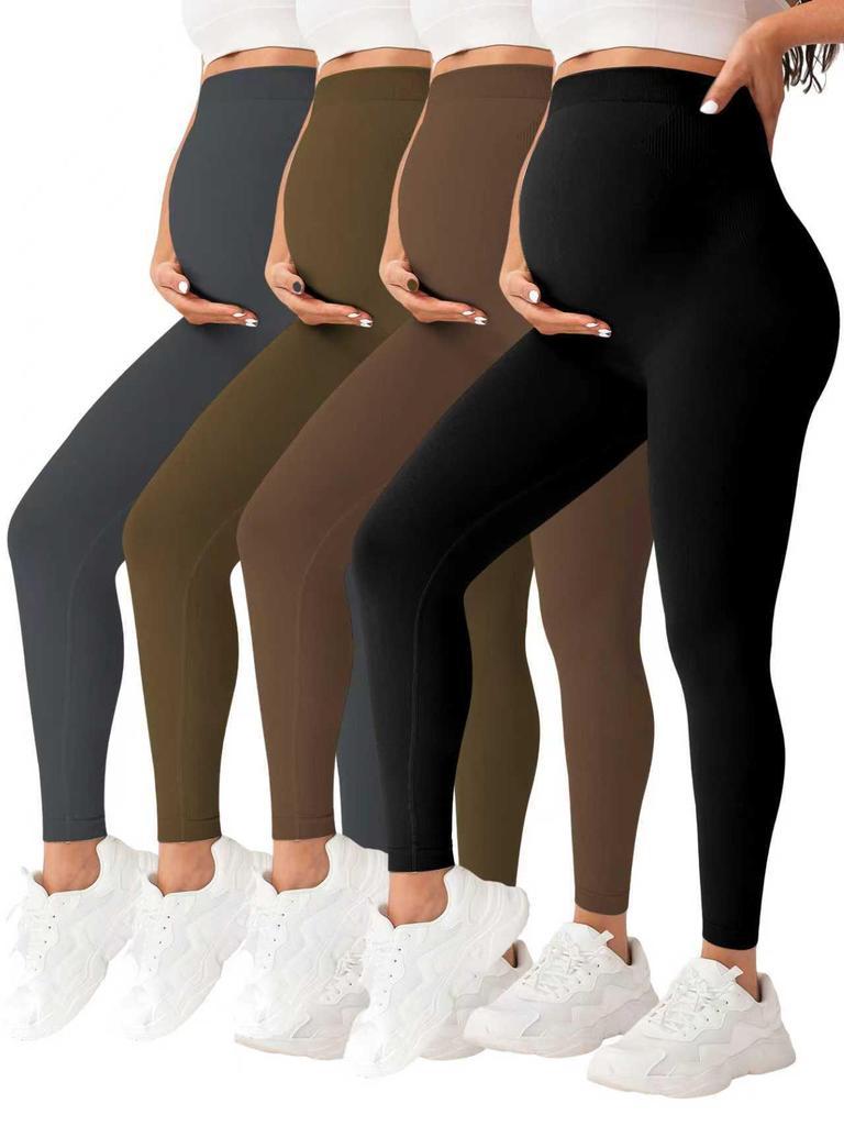2025 Seamless High-Waist Maternity Yoga Leggings In Black
