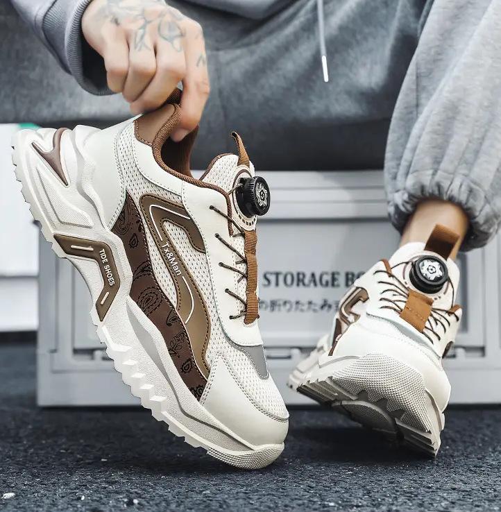 Herrenschuhe Herbst 2024 neu Mesh Drehverschluss Jugend Sport Freizeit Laufen Erhöhend Rutschfest Papa Trendschuhe