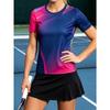 Tricou sport cu mânecă scurtă pentru femei, modă de vară, gradient, imprimeu geometric contrastant, hanorac cu gât rotund