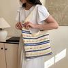 Chic Blue & White Striped Knit Crochet Shoulder Bag Versatile Large Capacity Hollow Out Casual Tote for Women Summer Beach Vacations AVE