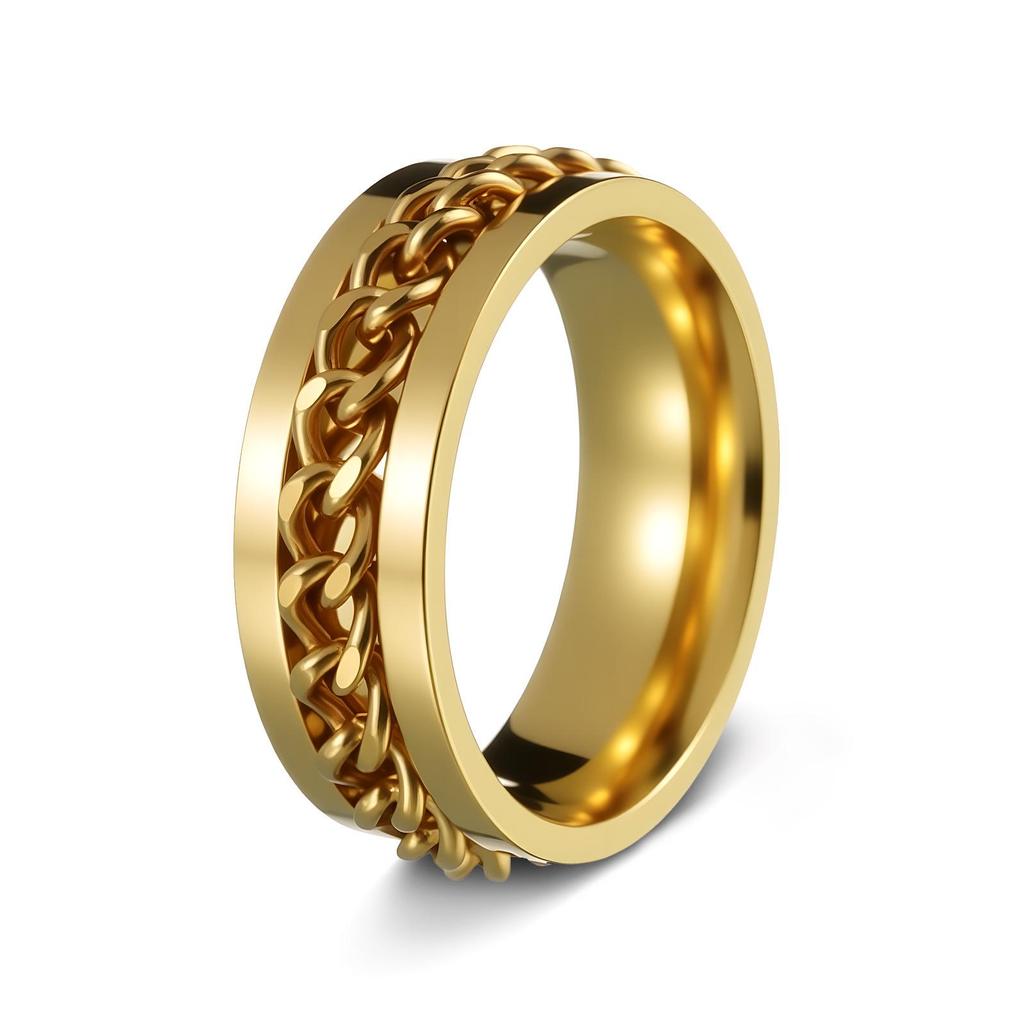 Men's Titanium Steel Rotating Chain Ring - Rotatable Stress Relief Jewelry and Beer Bottle Opener