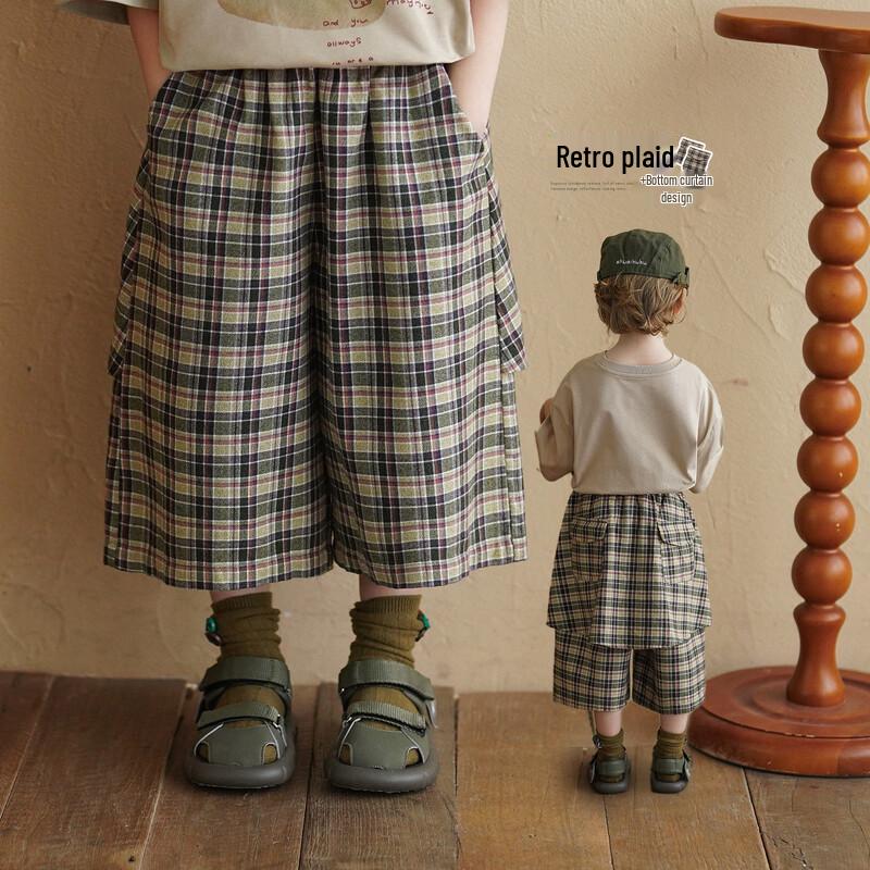 Boys Retro Plaid Wide-Leg Capris 80