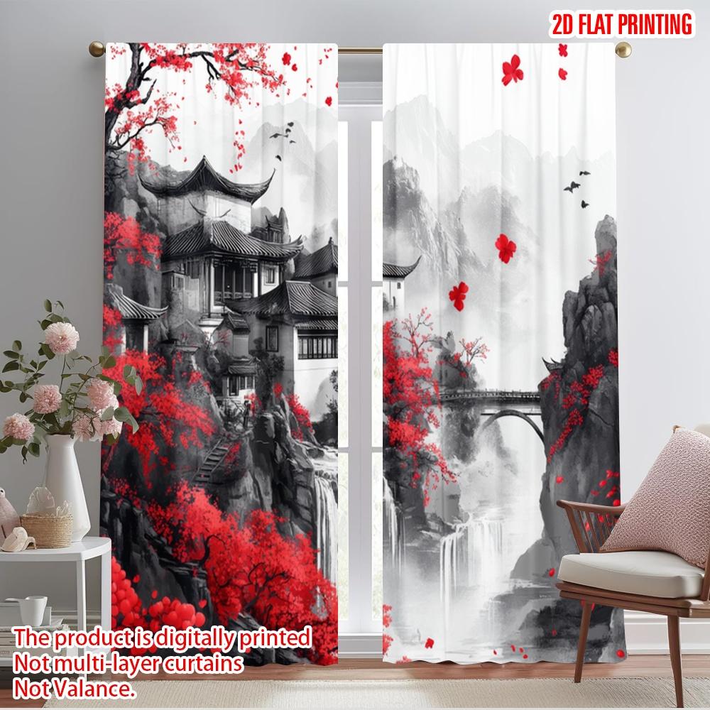 

2pcs,2D plane printing Curtains Mountain Serenity Versatile Fabric (without rod) Home Decor Ldeal for Kitchen Living Room Office 52.50×116.00 CM 2pcs