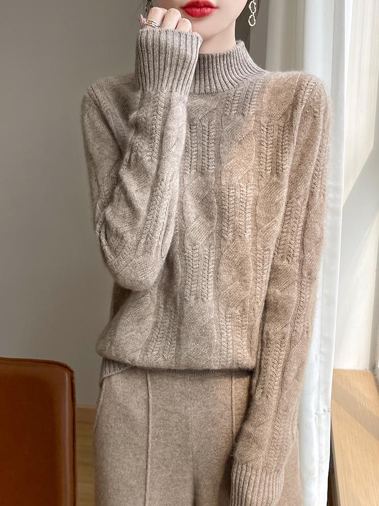 100% Wool Chunky Knit Sweater - Thickened Warm Classic Retro Texture for Autumn/Winter