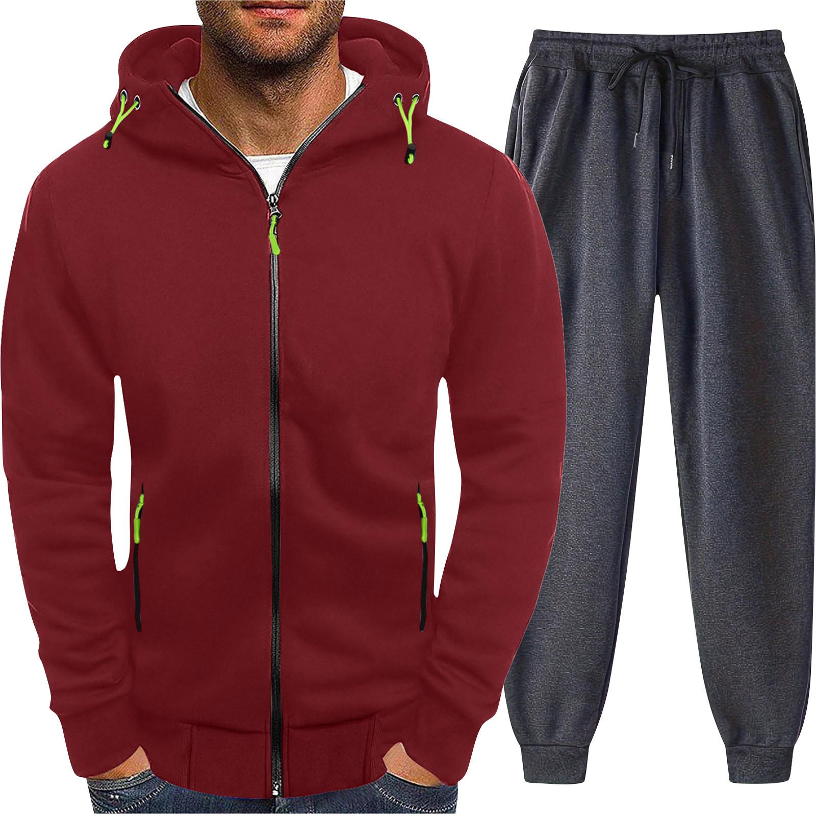 

Мужская однотонная толстовка с длинным рукавом и длинными брюками, комплект из спортивной толстовки с капюшоном и воротником-стойкой + спортивные штаны XL винный