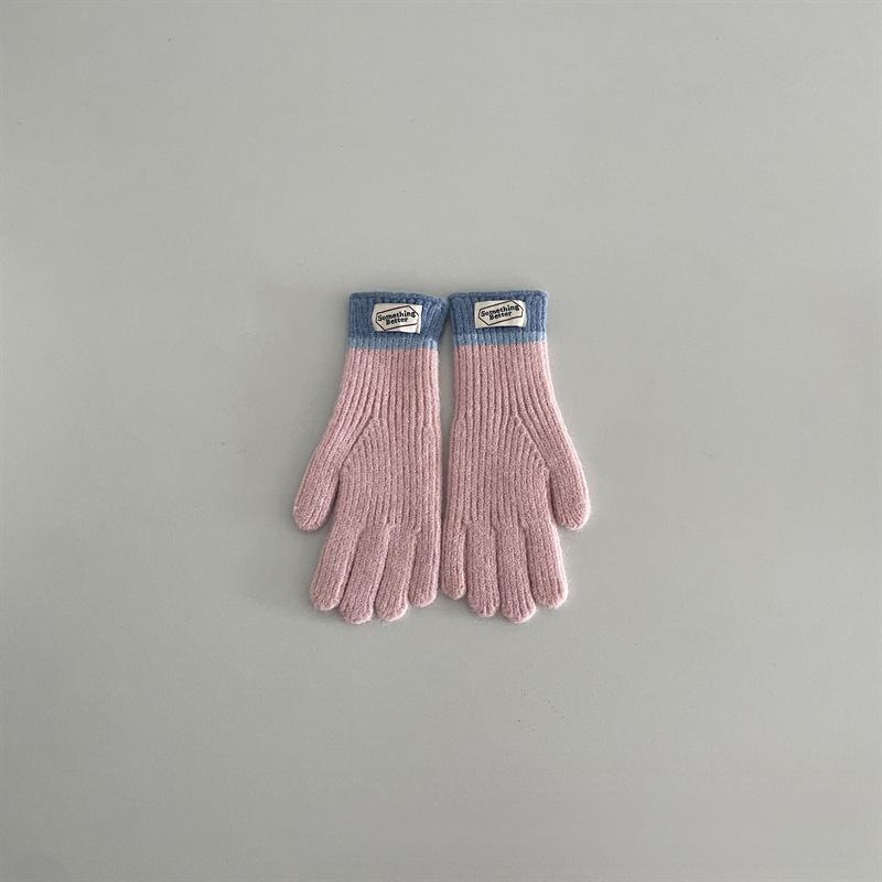 New Touchscreen Kids Gloves Winter Warm Windproof Cold Proof Five Finger Knitting Retro Korean Style Color Mix