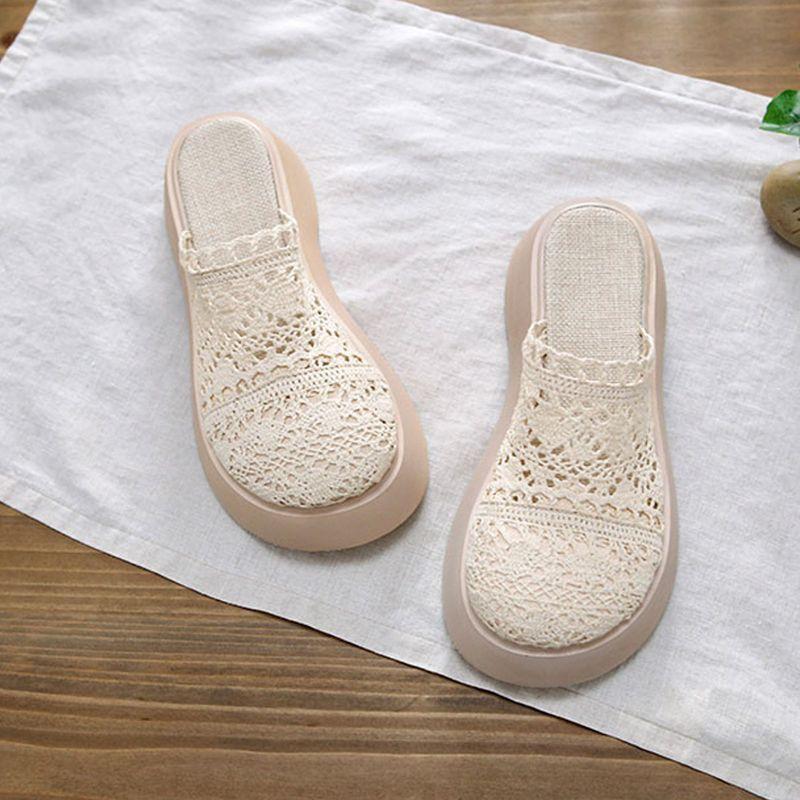 Fairy wind one pedal lazy shoes retro thick sole heightened mesh breathable cool slippers female new summer 2025