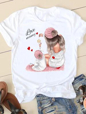 Summer Tshirts Clothing Short Sleeve Tee Clothes Fashion Sweet Love Mom Casual Ladies Print Women Female Oversized Graphic Tee