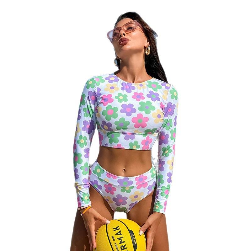 Modieuze dames bikini met lange mouwen en print voor strandkleding