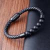 Titanium Steel Man Chakra Jewelry Wholesale Stainless Steel Men's Black Leather Volcanic Beaded Braclets Stone Leather Bracelets