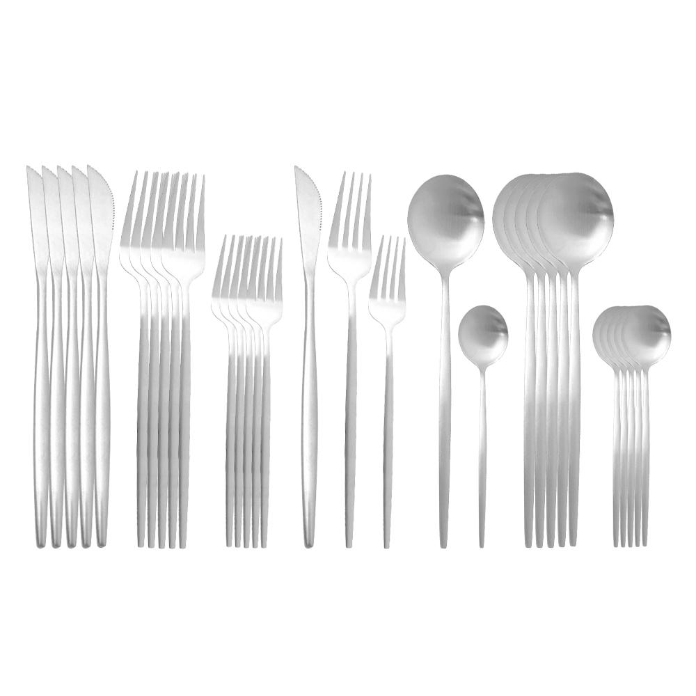 30Pcs Matte Black Gold Cutlery Set Stainless Steel Dinnerware Knife Dessert Fork Spoon Dinner Silverware Party Tableware Set