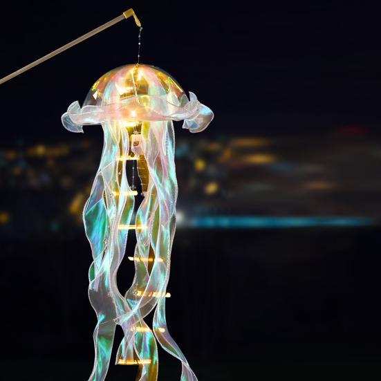 Bunte Quallenlampe mit langem Spitzenband Tragbare Quallenlaterne mit Griff LED-Nachtlicht Dekoration für Schlafzimmer Veranda Hochzeit