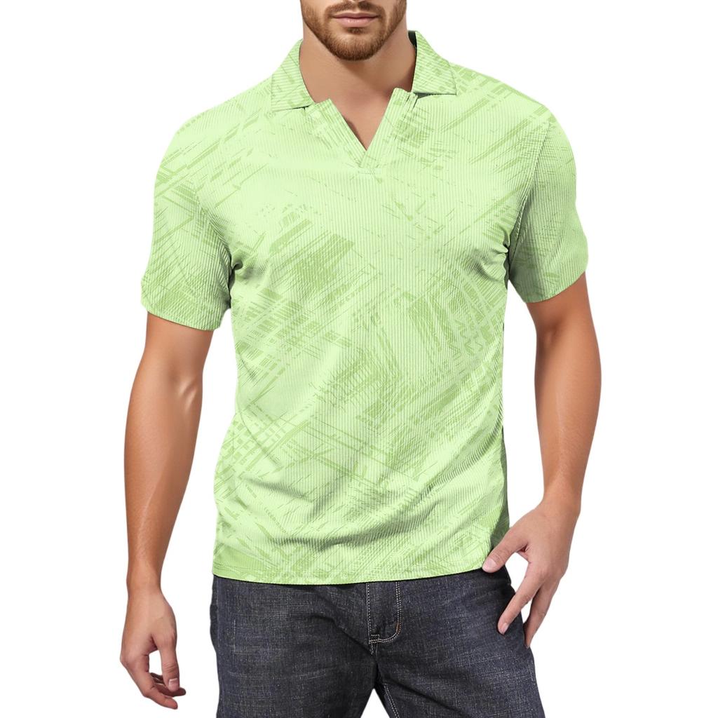 Moda Hombre Top Estampado Cuello en V Manga Corta Camiseta de Golf