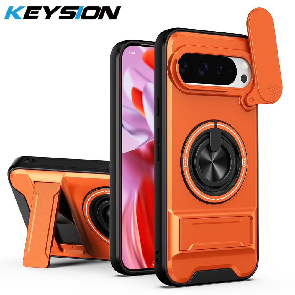 KEYSION Magnetic Phone Case for Google Pixel 9 10 Pro XL 10 9 Pro Slide Camera Protection Upright Stand 360°Ring Shockproof Cover