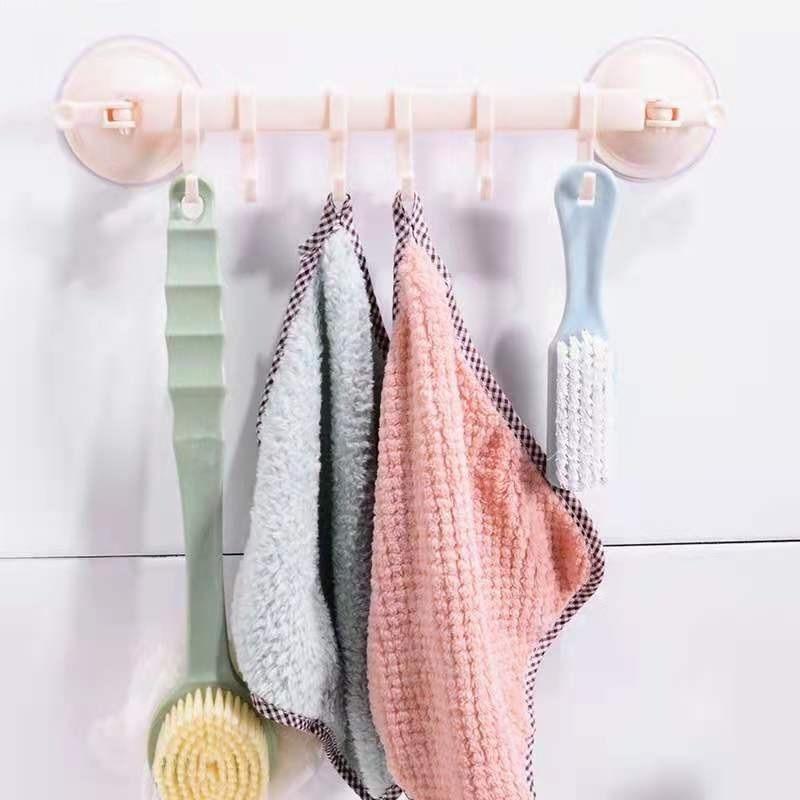 Adjustable Suction Cup Towel Rack Storage Box 6 Hooks Bathroom Kitchen Cabinet Wall Door Shelf Suction Cup Hanger