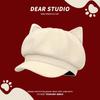 Boina de gato fofa de lã japonesa feminina versátil para primavera e outono chapéu de jornaleiro bico de pato chapéu octogonal moda