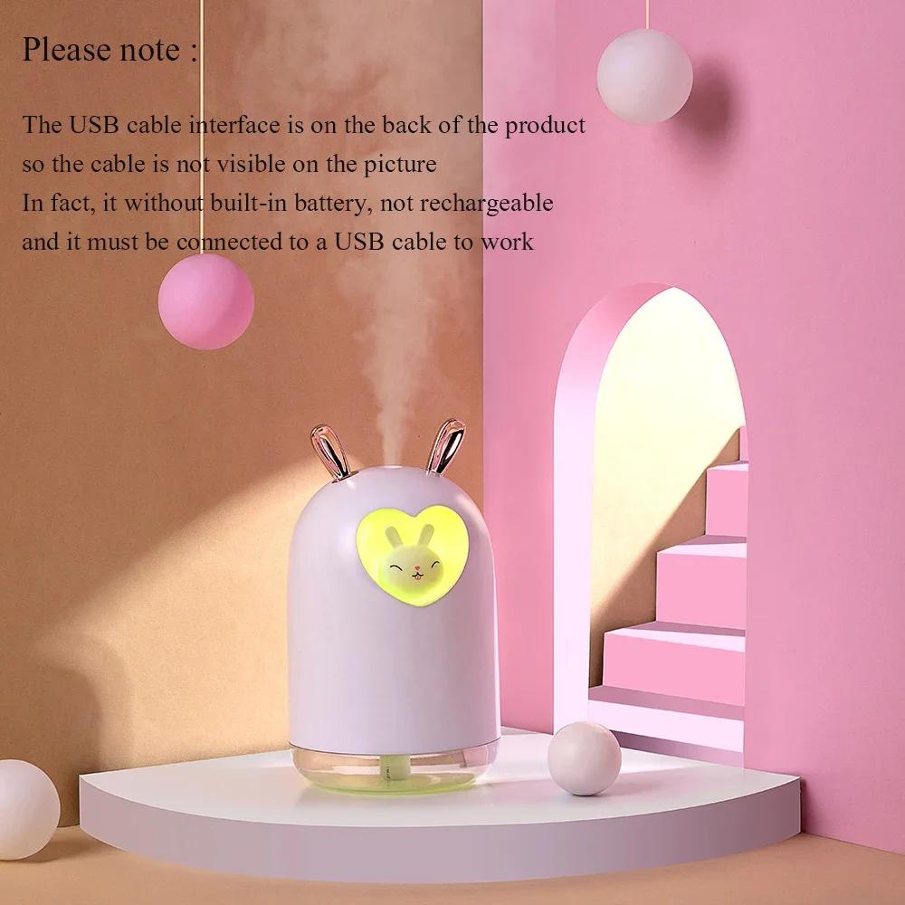 

Lovely Rabbit Air Humidifier 300ML Cute Pet Ultrasonic Cool Mist Romantic Color LED Lamp USB Humidificador белый
