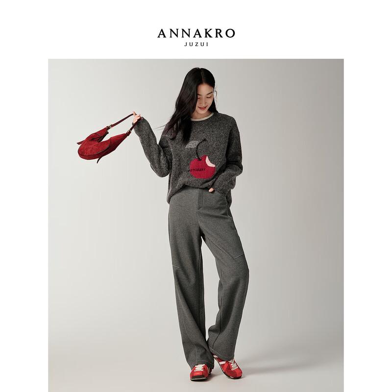 

JiuZi AnNnaKou Women s Cherry Jacquard Wool Knit Sweater XL