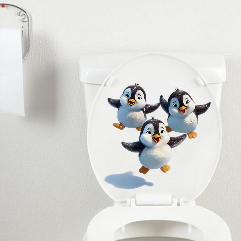 Cute Cartoon Penguin Toilet Lid Stickers Waterproof Self Adhesive For Home Bathroom Decor Diy